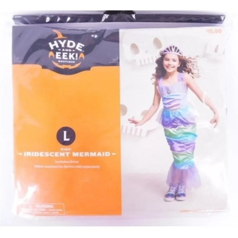 Girls Costume Mermaid Iridescent Rainbow Mermaid Costume Satin Mesh Large NWT